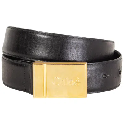 Pre-owned Chloé Chloe Black Leather Logo Buckle Belt 70