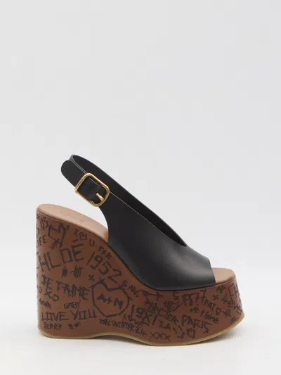 Chloé Black Leather Maxime Wedges