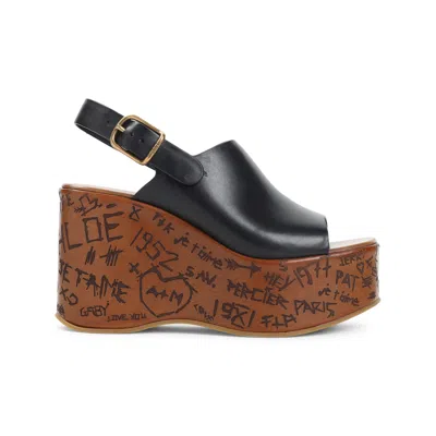 Chloé Black Leather Maxime Wedges