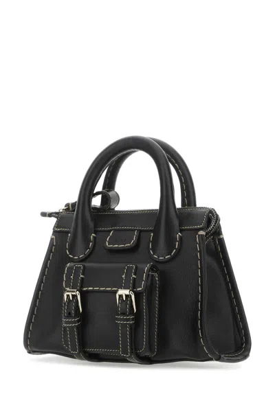 Chloé Black Leather Mini Edith Handbag In 001