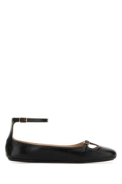 CHLOÉ BLACK LEATHER MISTY BALLERINAS
