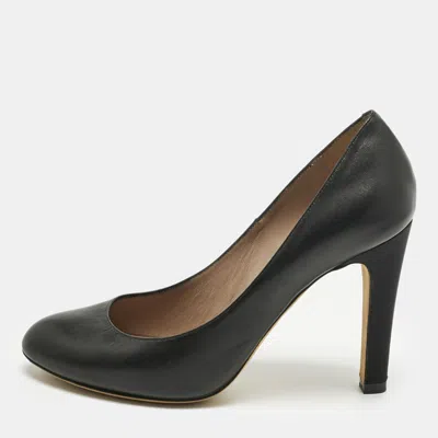 Pre-owned Chloé Black Leather Round Toe Pumps Size 37.5
