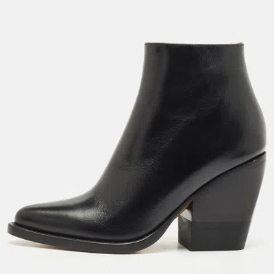 Pre-owned Chloé Black Leather Rylee Ankle Boots Size 34.5