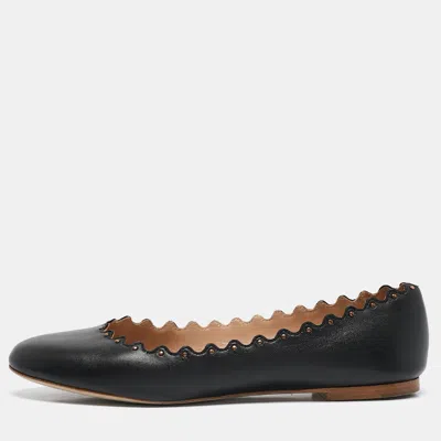 Pre-owned Chloé Black Leather Scallop Lauren Ballet Flats Size 37.5