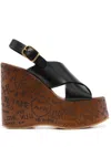 Chloé Maxime Leather Slingback Platform Wedge Sandals In Black