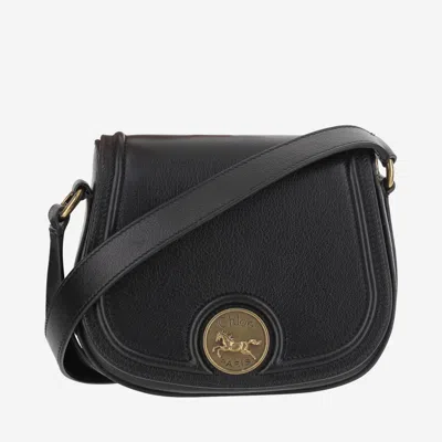 Chloé Grained Leather Shoulder Bag With Prominent Logo Detail In Black