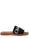 Chloé Woody Flat Logo Ribbon Slide Sandals In Black