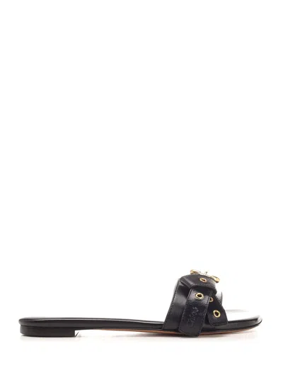 Chloé Mae Buckle-embellished Leather Flip Flops In Black