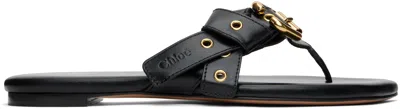Chloé Elegant Flat Sandals With Golden Buckle For Women In Black