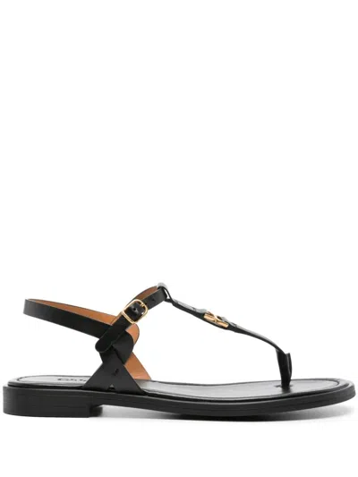 Chloé Marcie Leather Flat Thong Sandals In Black