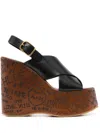 Chloé Maxime Leather Slingback Platform Wedge Sandals In Black