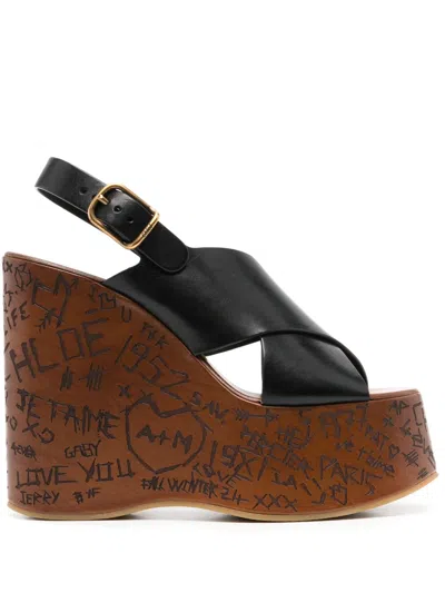 Chloé Maxime 130mm Wedge Sandals In Black