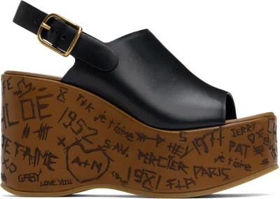 CHLOÉ BLACK MAXIME WEDGE SANDALS