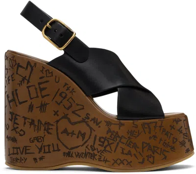 CHLOÉ BLACK MAXIME WEDGE SANDALS