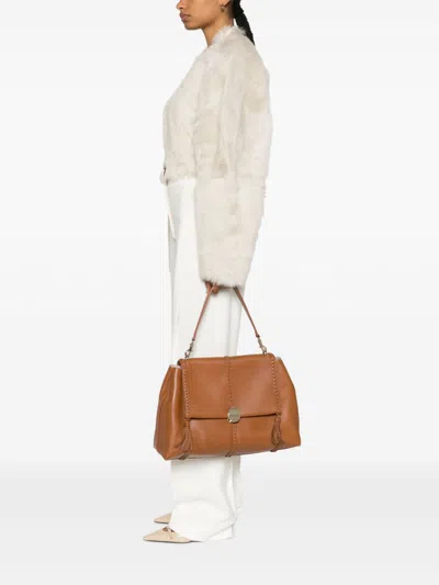 Chloé Black Penelope Leather Tote Bag In Brown
