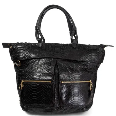 Pre-owned Chloé Chloe Black Python Zip Pocket Shoulder Bag