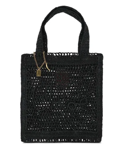 Chloé Black Raffia Estate Banana Shopping Bag