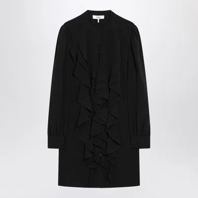Chloé Black Ruffled Dress In Silk Blend