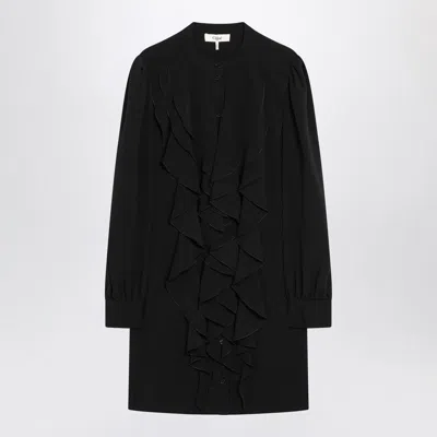 CHLOÉ CHLOÉ  BLACK RUFFLED DRESS IN SILK BLEND