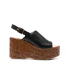 Chloé Maxime Black Wedge With Engraved Written Decorations And Logo Buckle In Leather Woman In Black
