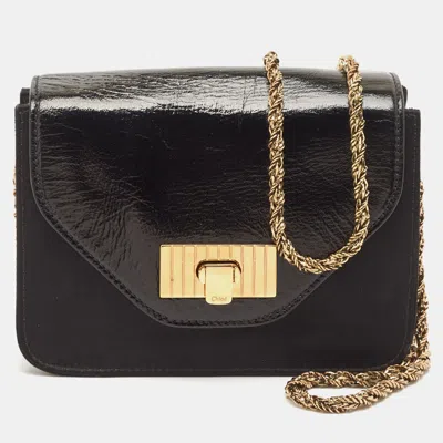 Pre-owned Chloé Black Satin And Patent Leather Mini Sally Shoulder Bag