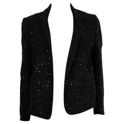 Pre-owned Chloé Chloe Black Shiny Tweed Open Blazer Jacket 36 Xs