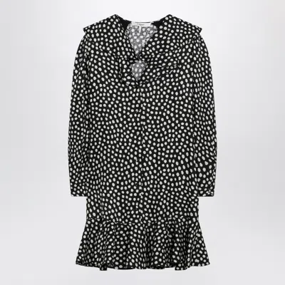 Chloé Dots-print Silk Jacquard Capelet Long-sleeve Mini Dress In Black