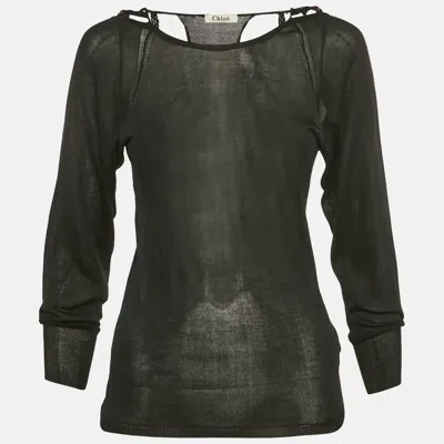 Pre-owned Chloé Black Silk Knit Sheer Long Sleeve Top Xs