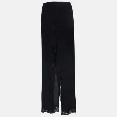 Pre-owned Chloé Black Silk Lace Trimmed Slit Midi Skirt L