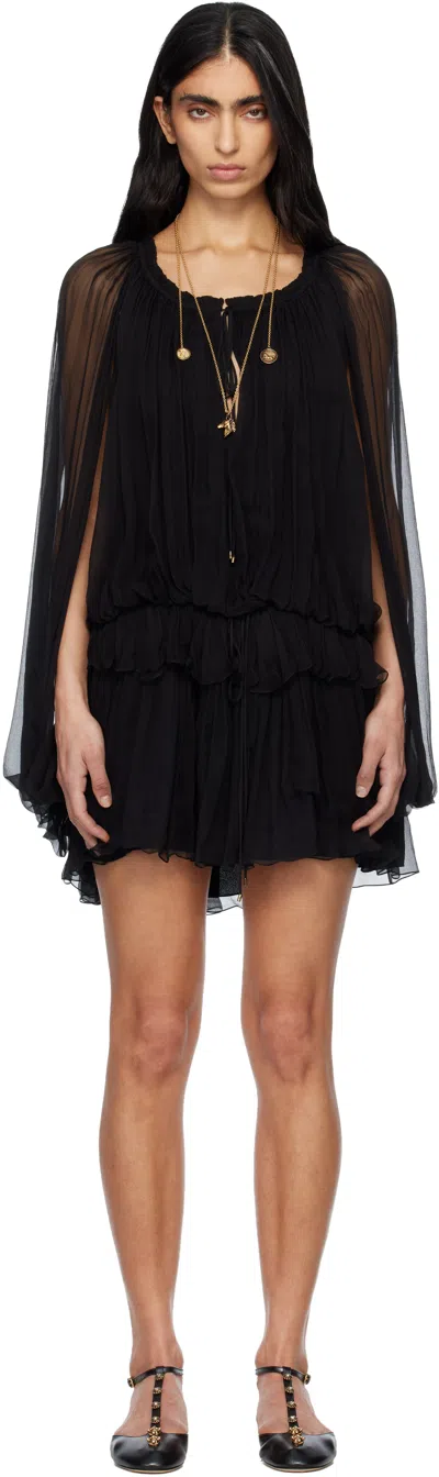 Chloé Black Silk Mousseline Cape Minidress In Purple