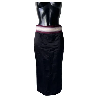 Pre-owned Chloé Black Silk Pencil Skirt With Multicolor Grosgrain Waistband