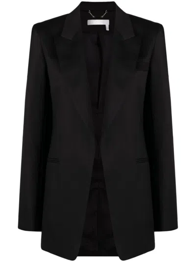 CHLOÉ BLACK SINGLE-BREASTED SILK BLEND WOOL BLAZER