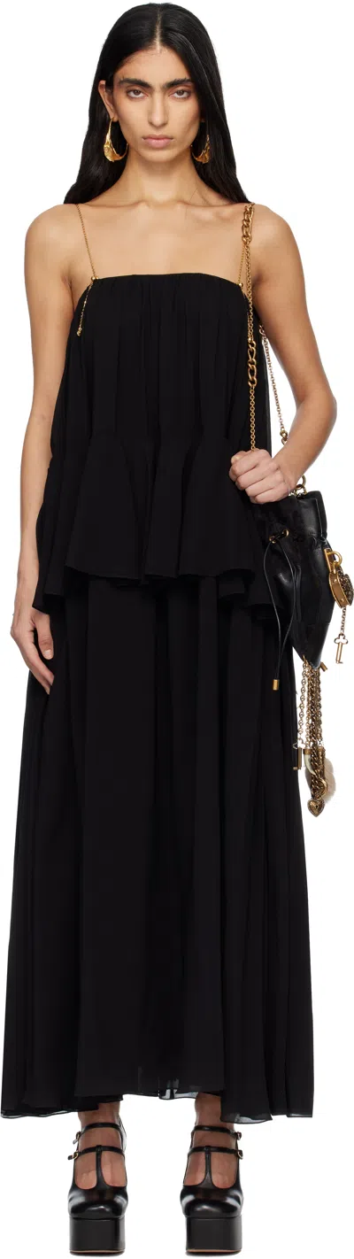 Chloé Open-back Embellished Tiered Silk-georgette Maxi Dress In Black