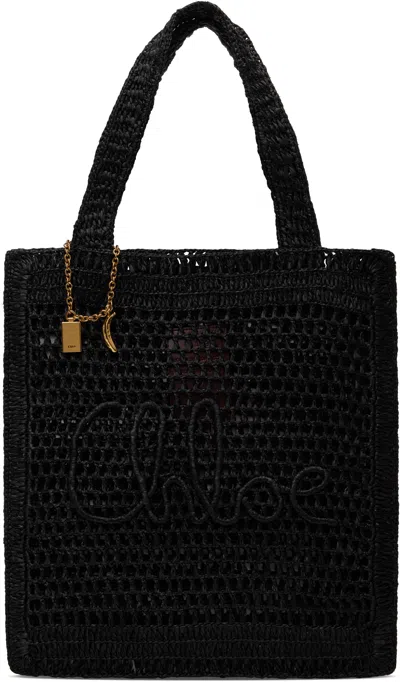 Chloé Women Summer Banana Rafia Tote In Black
