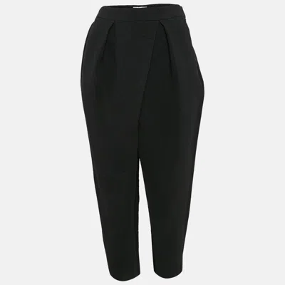 Pre-owned Chloé Black Textured Crepe Pleats Detail Trousers L