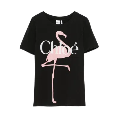 Chloé Women Black Crewneck T-shirt With Maxi Logo Print On The Front In Cotton Woman