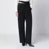 Chloé Buckle Keyhole High Waist Wool Straight Leg Pants In Black