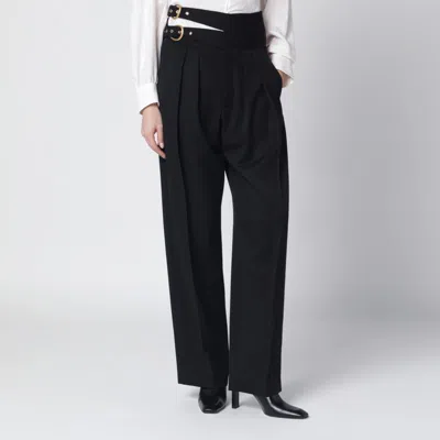 Chloé Black Trousers With Double Belt And Gold Buckles