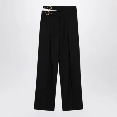 Chloé Black Trousers With Double Belt And Gold Buckles