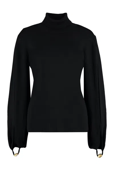 CHLOÉ BLACK TURTLENECK PULLOVER WITH OPEN SLEEVES AND EMBELLISHED DETAILS FOR WOMEN
