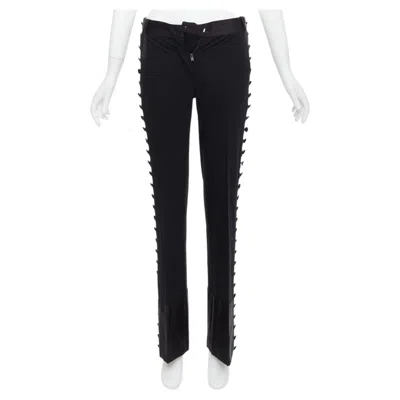 Pre-owned Chloé Chloe Black Viscose Wool Blend Fabric Pleat Button Trim Dress Trousers Fr34 Xs