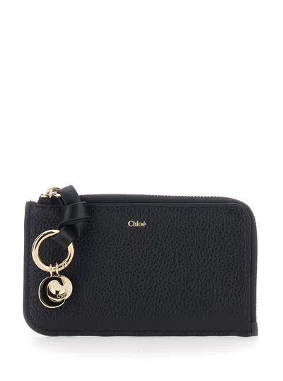 Chloé Black Wallet With Logo Charm On The Front And Top Zip Closure In Grained Leather Woman