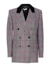 Chloé Double-breasted Velvet-trimmed Checked Wool Blazer