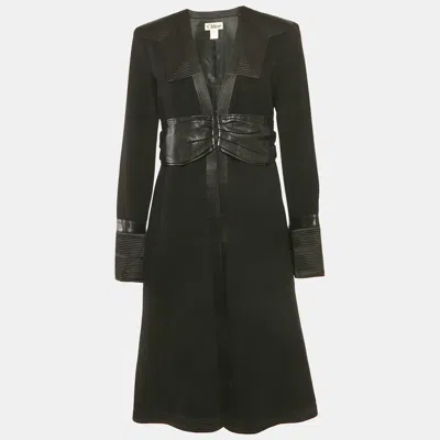 Pre-owned Chloé Black Wool And Cashmere Leather Trimmed Coat M