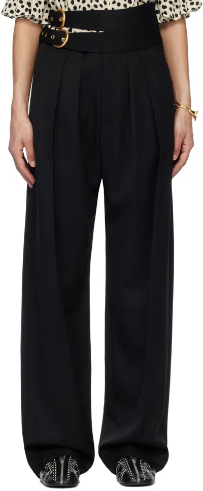 Chloé Black Wool Grain De Poudre High-rise Tailored Trousers In Purple
