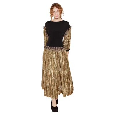 Pre-owned Chloé Chloe Black/liquid Gold Dress In Brown