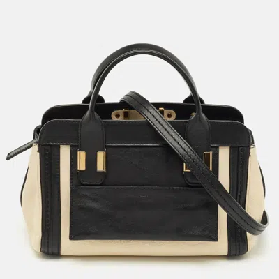 Pre-owned Chloé Black/off White Leather Alice Satchel
