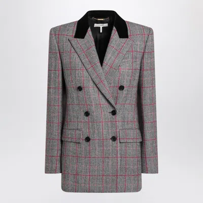 Chloé Black/white Checkered Wool Double-breasted Blazer In Purple