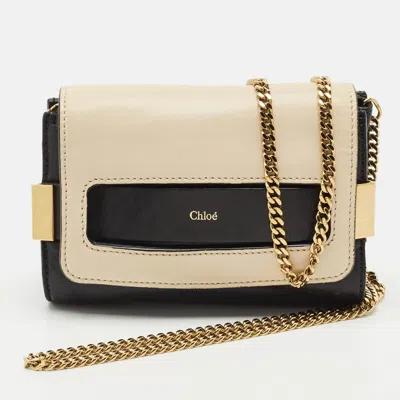 Pre-owned Chloé Black/white Leather Mini Elle Chain Clutch