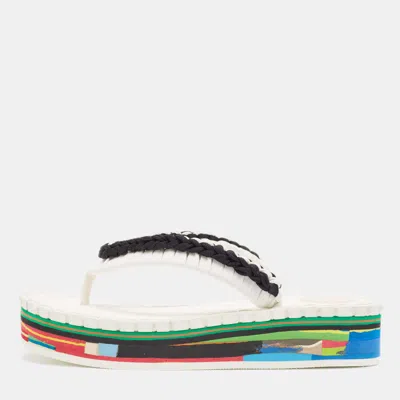 Pre-owned Chloé Black/white Woven Fabric Lou Thong Sandals Size 40